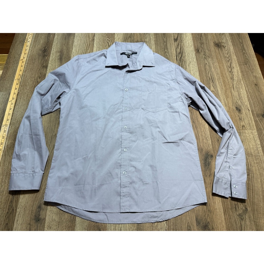 Black Shirt Mens Size Large Gray Long Sleeve Solid Shirt Cotton Button Down